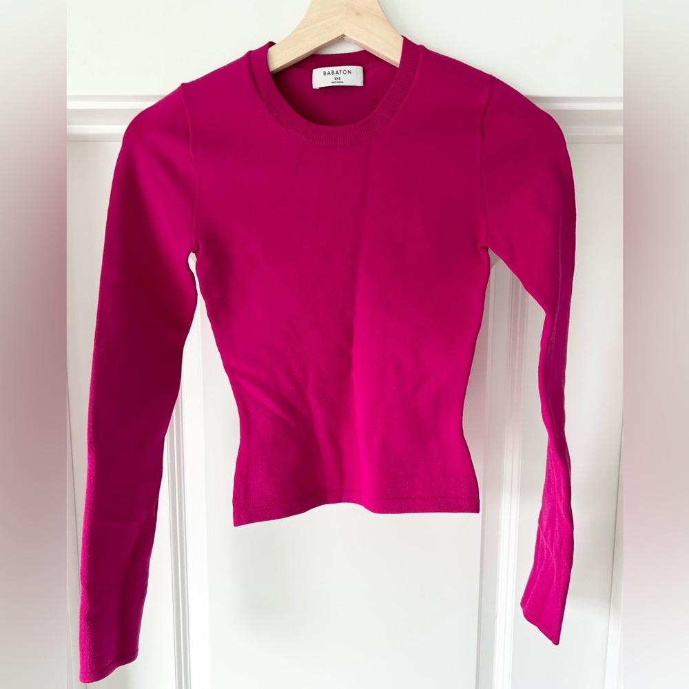 Aritzia Babaton Pink Crew Neck Long Sleeve Top